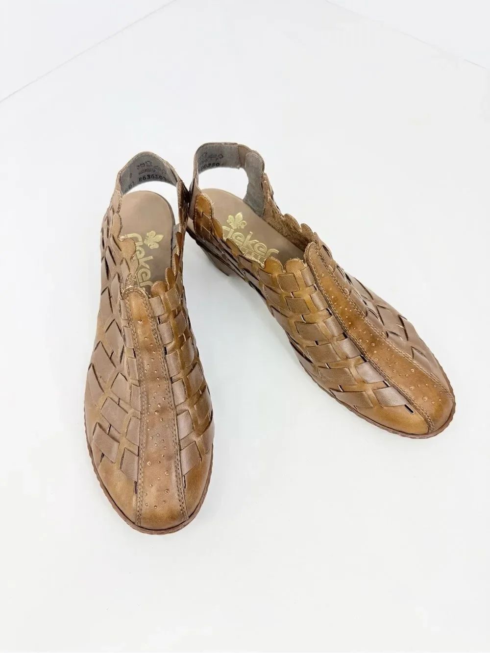 Rocker SINA Brown Woven Leather Closed Toe Heeled Anti stress Slingback Shoes